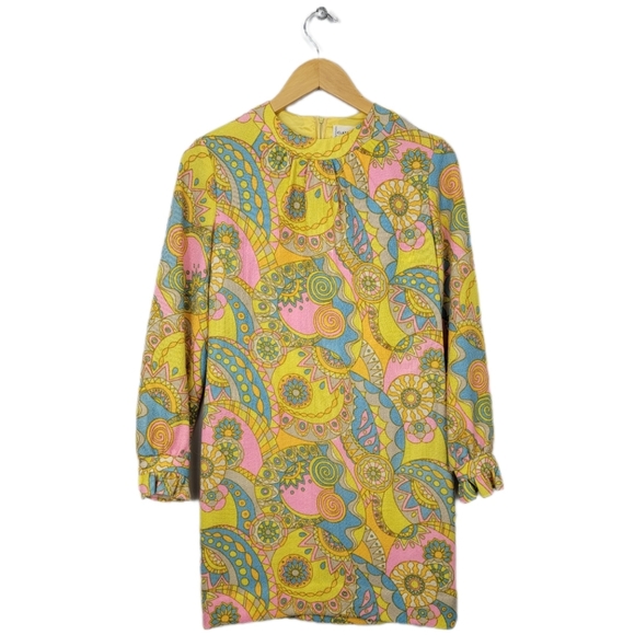 1960s Vintage Gay Gibson Psychedelic Print Shift Dress